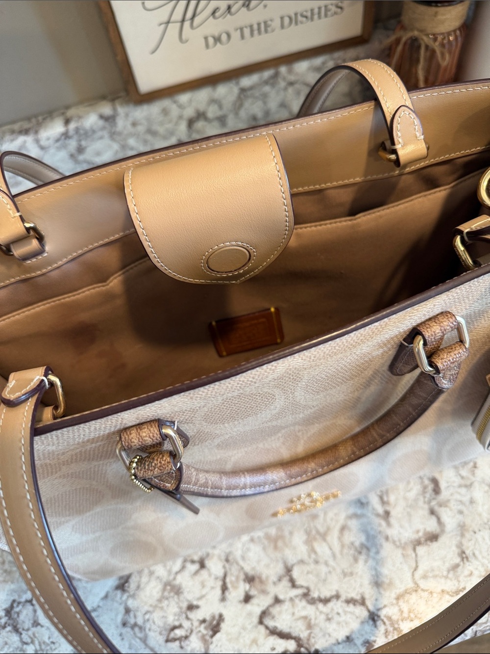 Coach Beige Signature Canvas Tote Bag - Coach - Picture 12 of 15